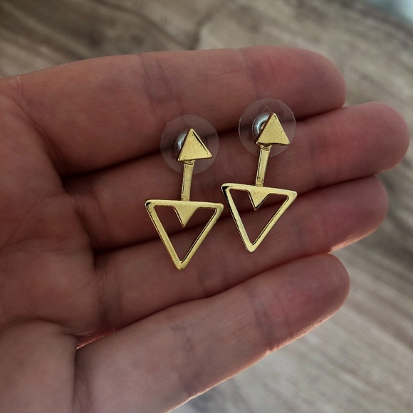 Geometric Gold Ear Jackets - Picture 5 of 6